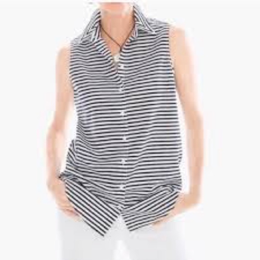 Chico's Black and White Sleeveless Striped Button-Down Shirt
